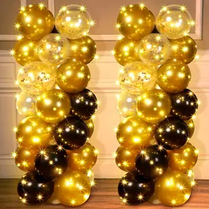 2 Set Balloon Column Stand Kit for with LED String Light 120 Balloon 21-81 Inch Stand for Birthday Wedding Baby Shower Graduation(Gold, Black)