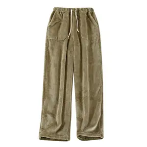 Pajama Pants for Women Flannel Fleece Fuzzy Plush Pj Pants with Pockets Cotton Soft Plain Sleep Wear Bottoms Womens Tall Lounge Womens Home Pjs Teen Girl Fall Winter Pajamas(A-Army Green3X-Large)