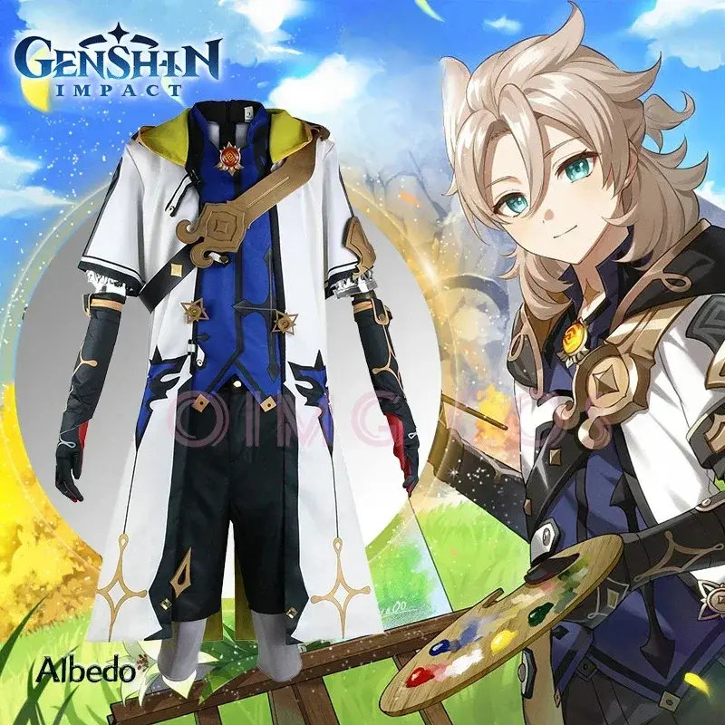 Genshin Impact Albedo Cosplay Costume Adult Carnival Uniform Wig Anime Halloween Party  MasqueradeCostumes Women Game