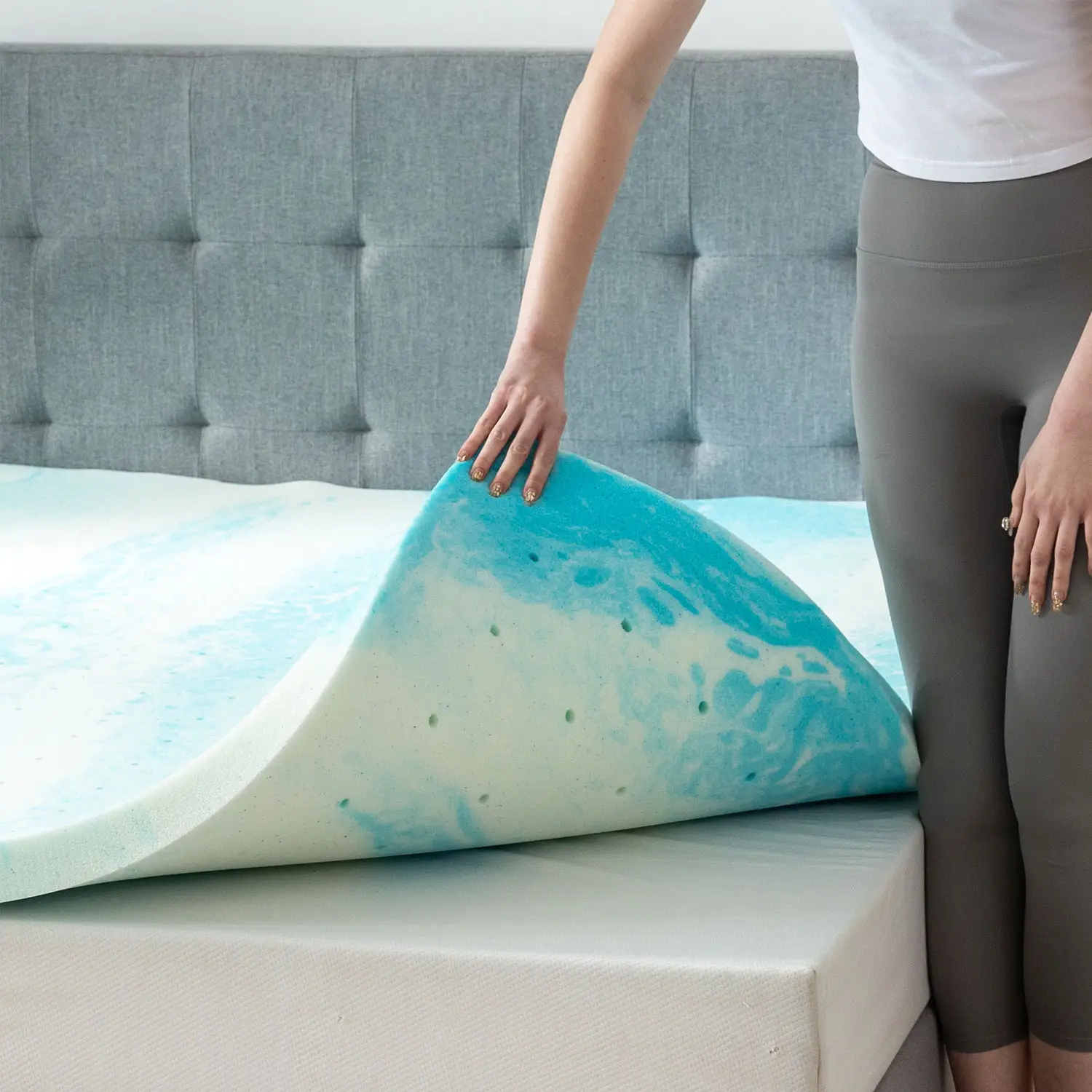 Live EGO Ventilated Liquid Gel AeroFusion Memory Foam Topper, Blue, Twin Full Queen King Breathable Durable Easily Installable Body Conforming