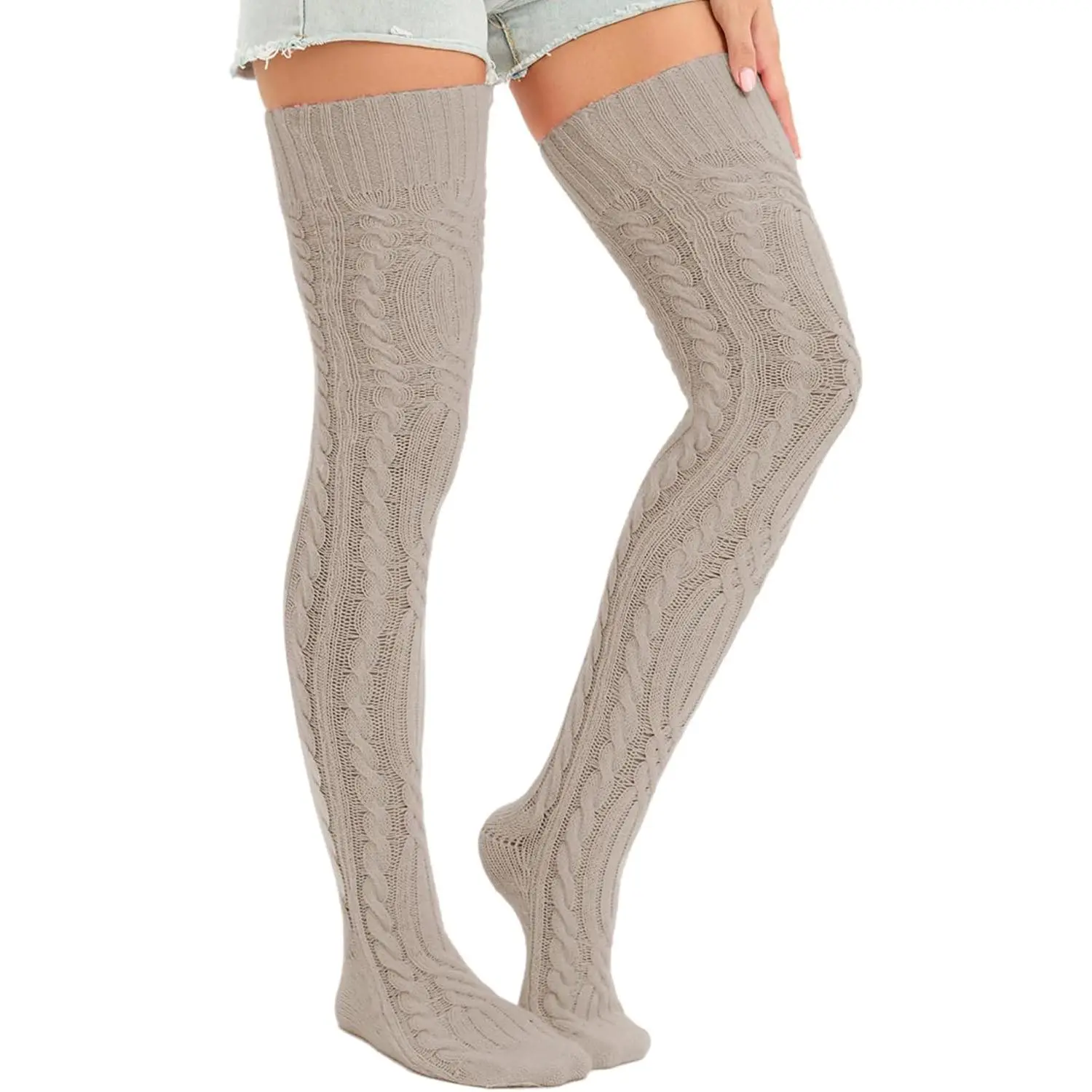 Women's Arctic Fleece Knit Thigh-High Leg Warmers - Winter Over-the-Knee Tube Stockings for Indoor Outdoor Leisure Recreation