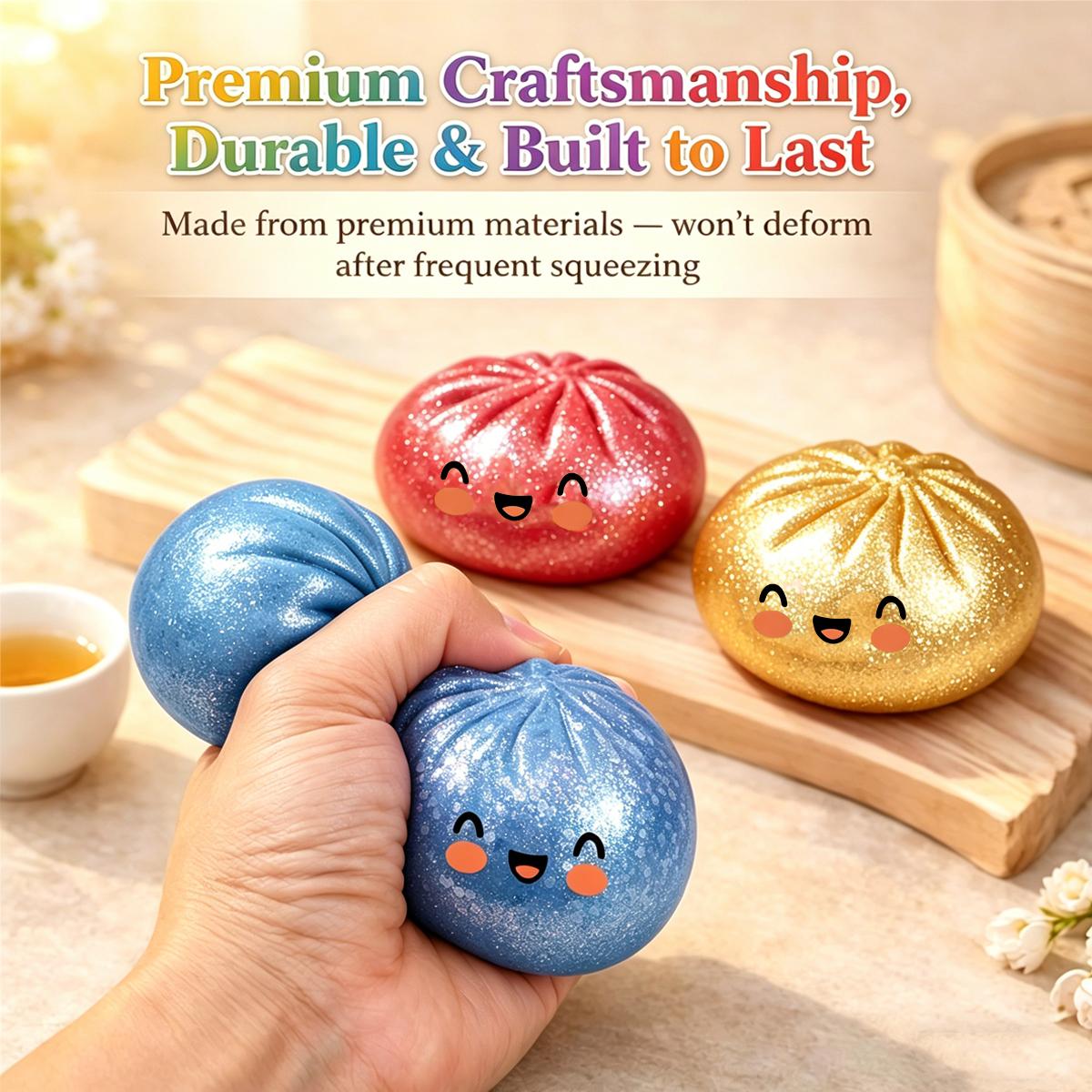 [Blind Box] 2026 New Sparkling Dumpling Squeezable Toy with Steamer, Soft Sensory Stress Relief Squeezable Bun Toy, Relieving Adult Stress and Anxiety