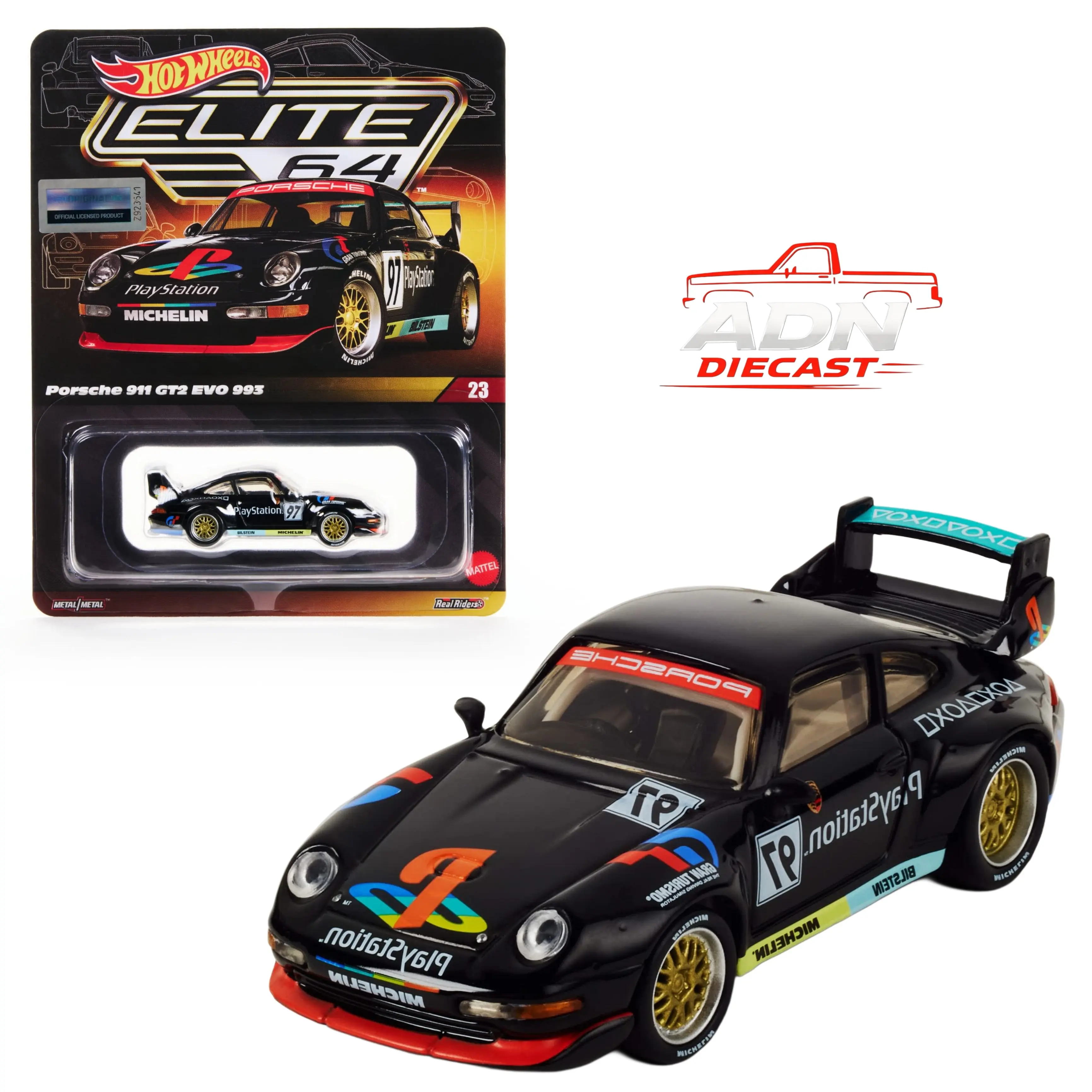 Hot Wheels Porsche 911 GT2 EVO 993  Play Station - ELITE 64 - Diecast 1:64