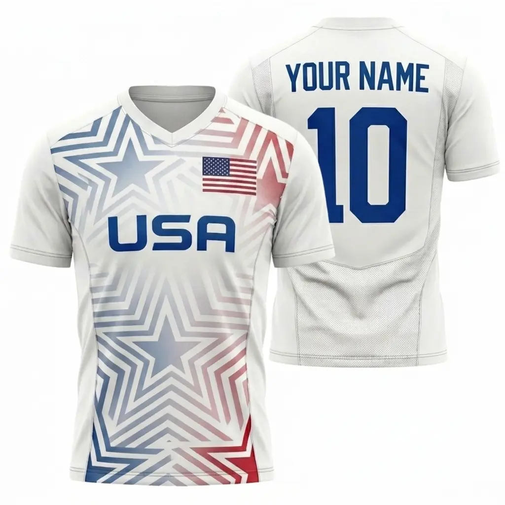 USA Soccer Jersey 2026 ''Custom Name'' Number, US National Team Football Shirt, Custom USA Soccer Fan Graphic Apparel, Patriotic American Supporter Tee, Red White Blue Star Gradient Blokecore Jersey
