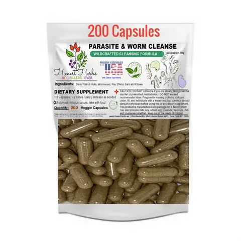 Wrm. & Para. Cleanse Clarify Blend - Black Walnut Hulls - Wormwood - Pau D'Arco Bark - Clove -  500mg - 200 Veggie Caps