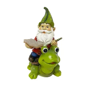Santa's Workshop 9" Solar Resin Gnome on Frog