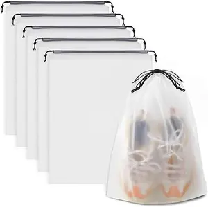 Clear Drawstring Shoe Bags for Travel, Set of 5, Waterproof Dustproof Portable Storage Bag for Men and Women Organiser Pack