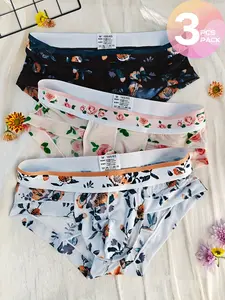 3-piece men's triangle underwear, breathable fabric, fashionable semi-transparent print design, suitable for daily wear and fitness activities, men's triangle underwear.