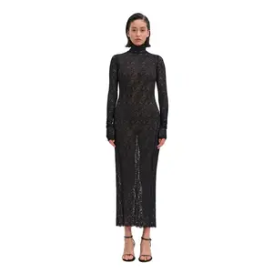 Backless Black Lace Long Sleeve Turtleneck Dress Seduction