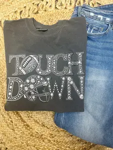Touch Down Fake Rhinestone Comfort Color T-Shirt