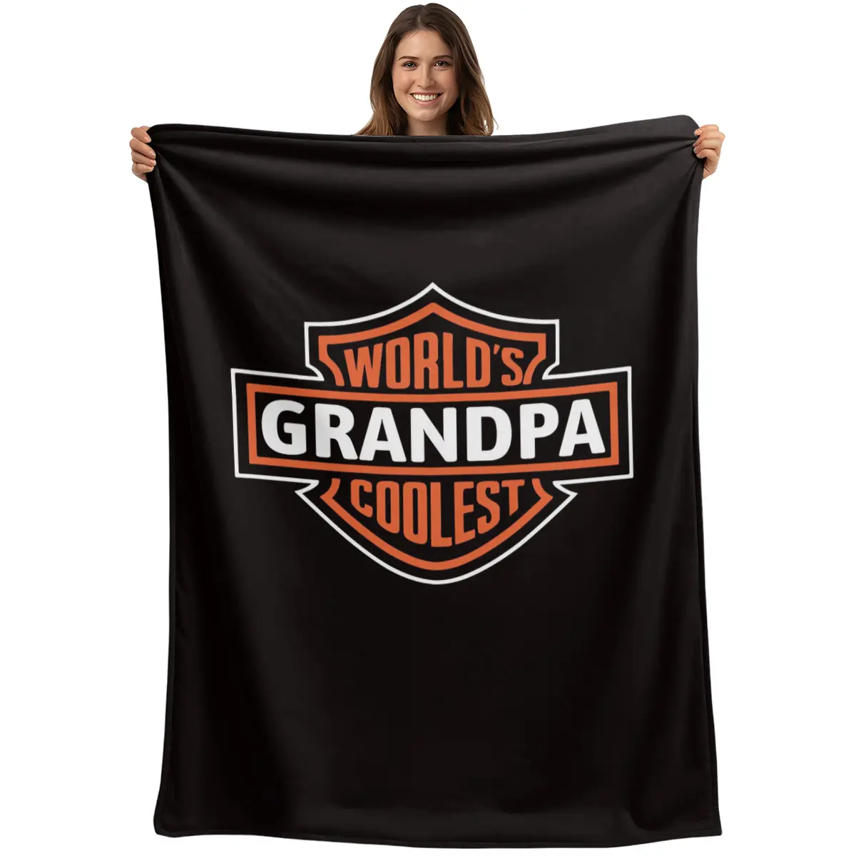 Personalized Blanket for Grandma - 280 GSM Polyester Fiber, Soft Touch, Motorcycle Theme, Custom Name Back Font, Machine Washable Grandkid Gift for Birthday
