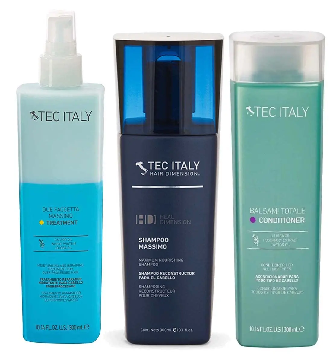 Tec Italy 3-Piece Haircare Reconstruction Set - Due Faccetta, Nourishing Shampoo, Conditioner (10.1 Oz Total)