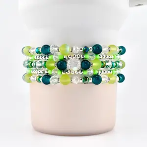 Coastal Teal Bracelet Collection: Dark Blue Green Beaded Bracelets with Silver Accents