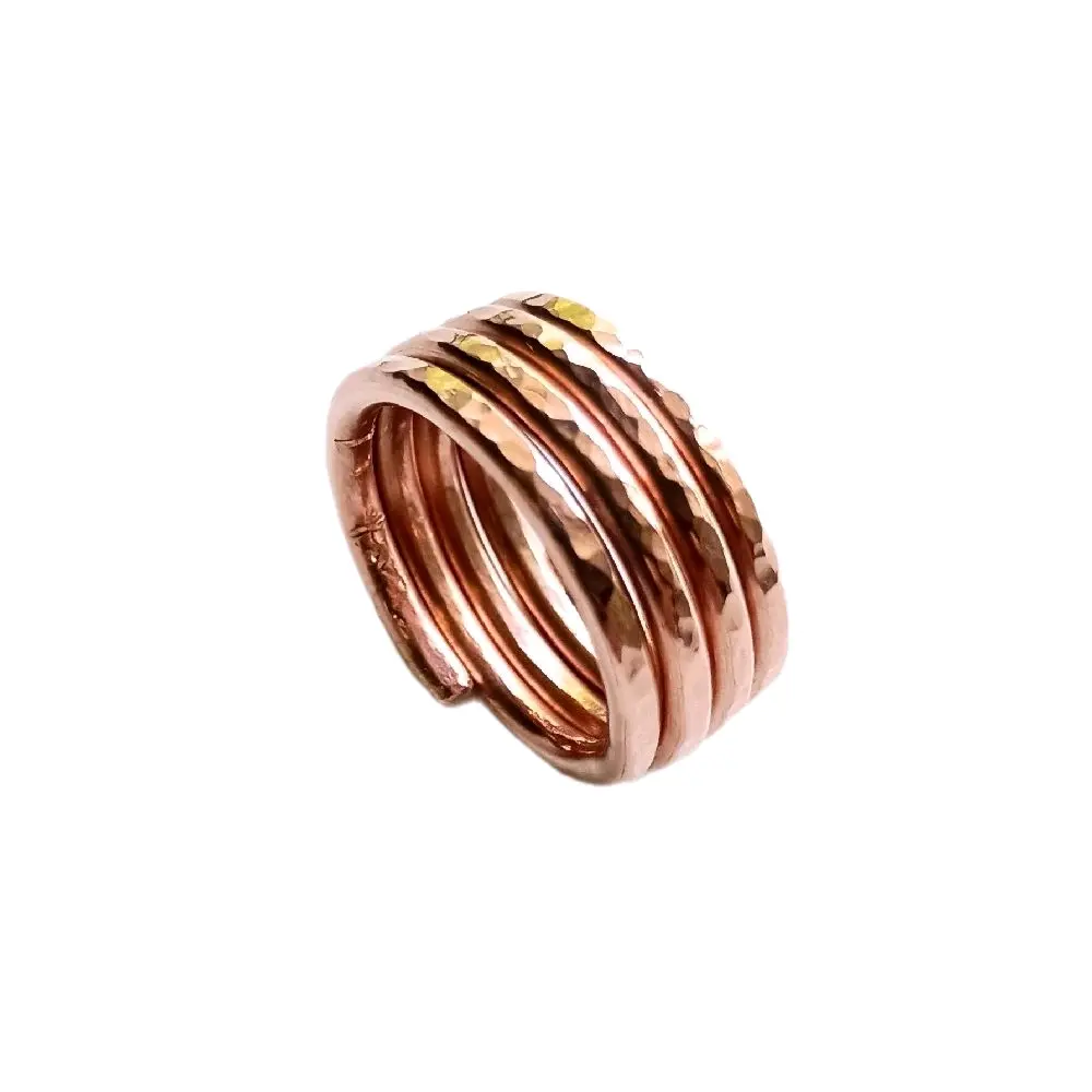 Hand Hammered Textured Copper Four Loop Ring Unisex Design with Unique Finish Lightweight Simple Everyday Accessory Solid Copper No Coating or Plating