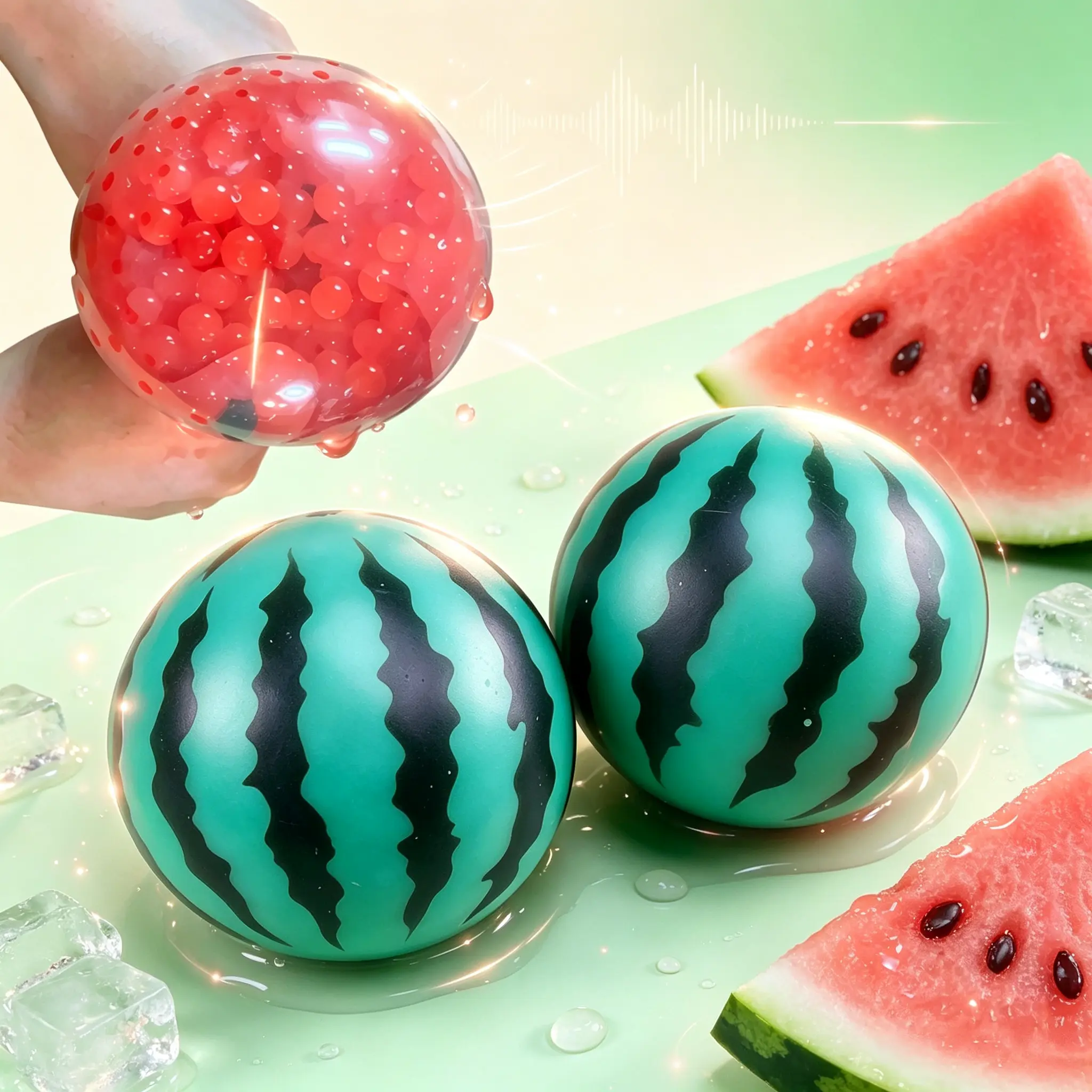 [Melon Stress Blob] ASMR Watermelon Stress Balls Beads Inside Fruit Squishy Anxiety Relief Fidget Toy - Handmade DIY squishy