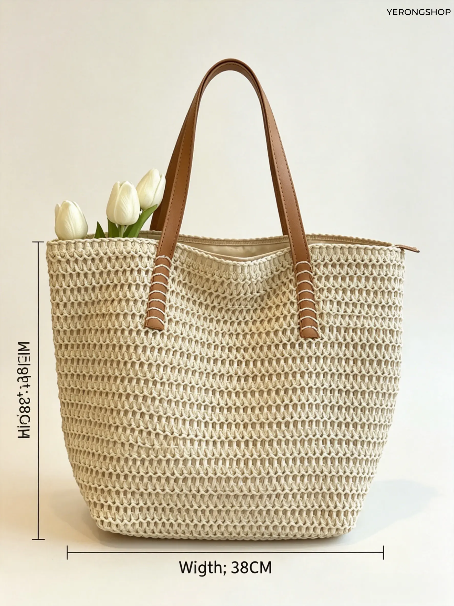 Women's Hand-Woven Straw Tote Bag, Large-Capacity Shoulder Purse, Spring New Stylish Daily Commuter & Beach Accessory for Casual Use, Daily Commuter Bag, Hand Woven Bags