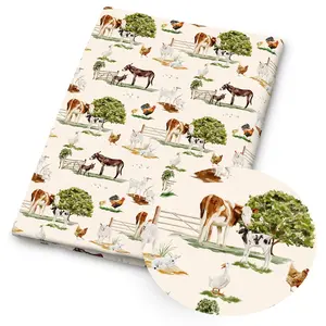 1 piece of Farm Life print fabric—59 x 19.68 inches (150 x 50 cm) of pre-cut polyester fabric featuring a pastoral scene with farm animals, red checks, farm tools, trees, and fences—perfect for sewing, scrapbooking, tablecloths, and crafts