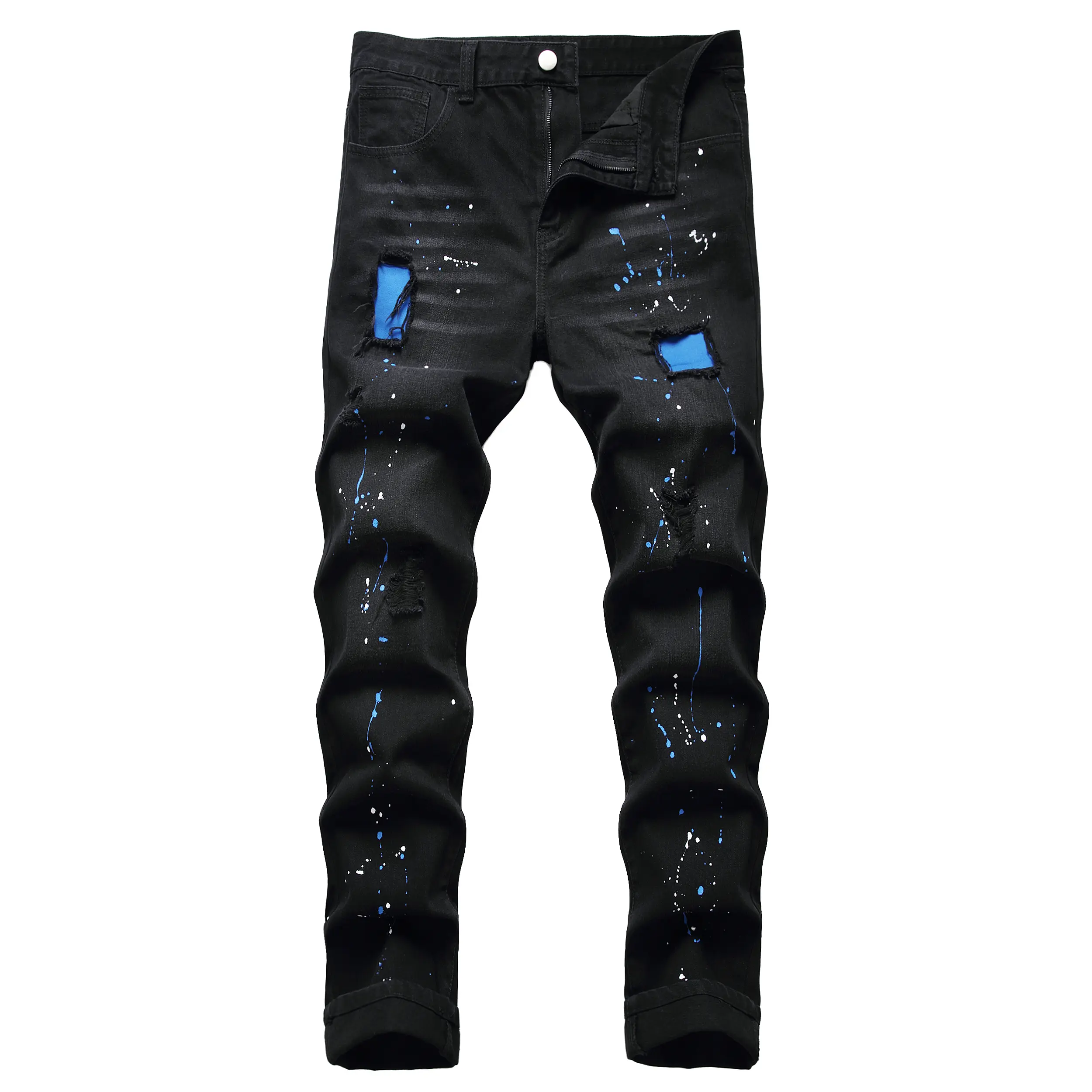 Men's Ripped Grunge Aesthetic 00s Style Slim Fit Straight Leg Distressed Denim Pants, 00S Style Men's Jeans, Retro Style