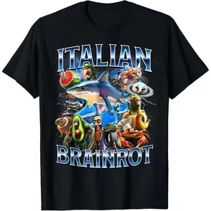 🏖️[100% Cotton][Graphic Tee]Italian Brainrot Graphic T-Shirt for Men – Funny Cotton Short Sleeve Tee, Vintage Casual Summer Streetwear, Trendy Menswear Top, Vacation Outfit, Tropical Print Crewneck Shirt, Cool Birthday Gift, Everyday Casual, Holiday Wear
