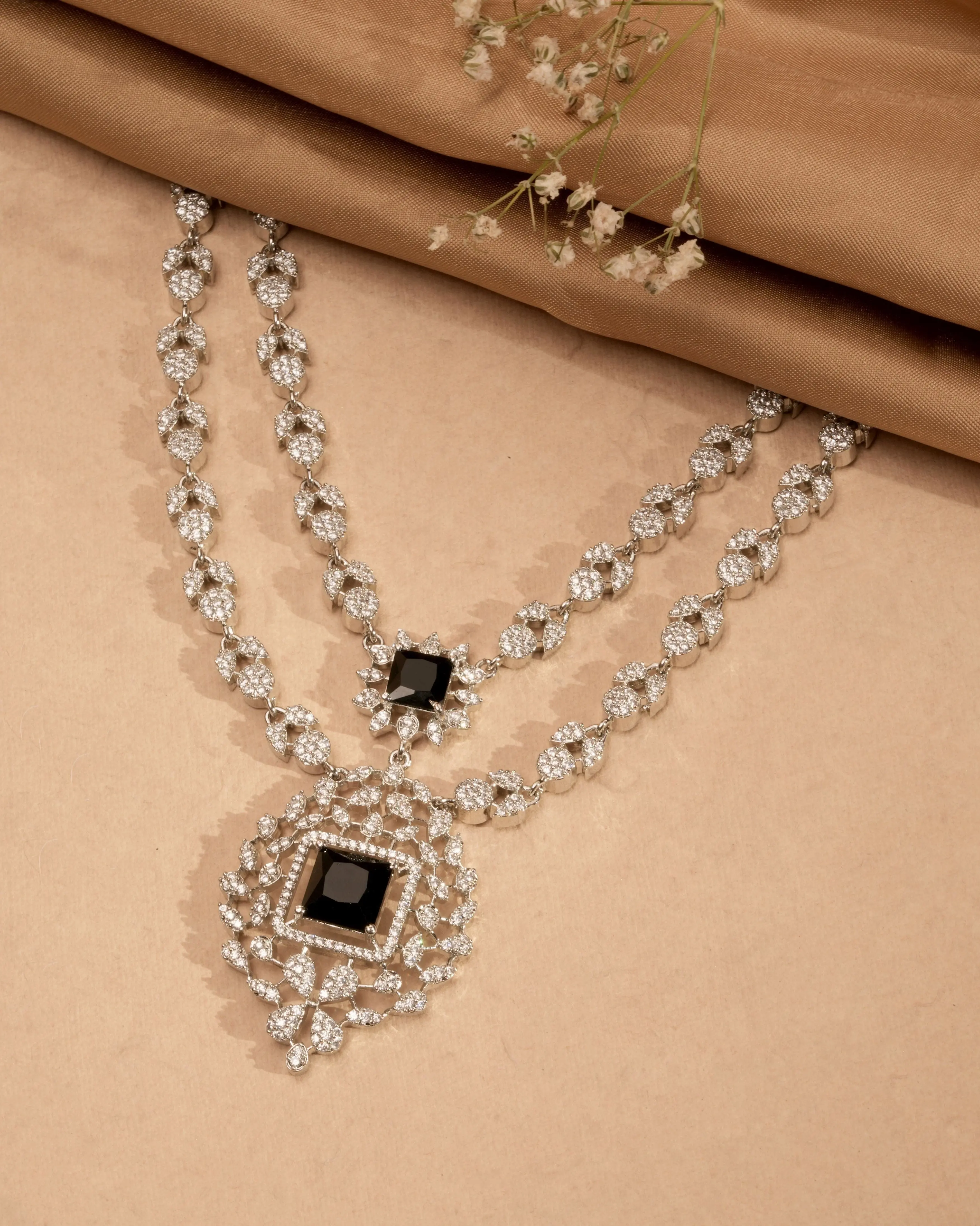Midnight Majesty Double Layer CZ Necklace & | CZ | Indian Jewelry | Mataari