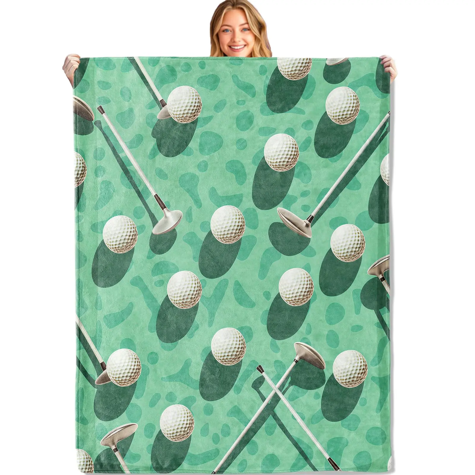Golf Throw Blanket - 50x60inch,Golfs Ball and Club Pattern Blankets - Gifts for Adult & Sport Lovers,for Couch Office Travel,Home Livinchg Room Decor