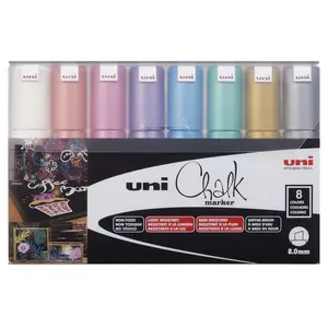 uni Chalk Markers, PWE-8k Metallic Broad Tip Marker - Assorted Color, 8 Pack