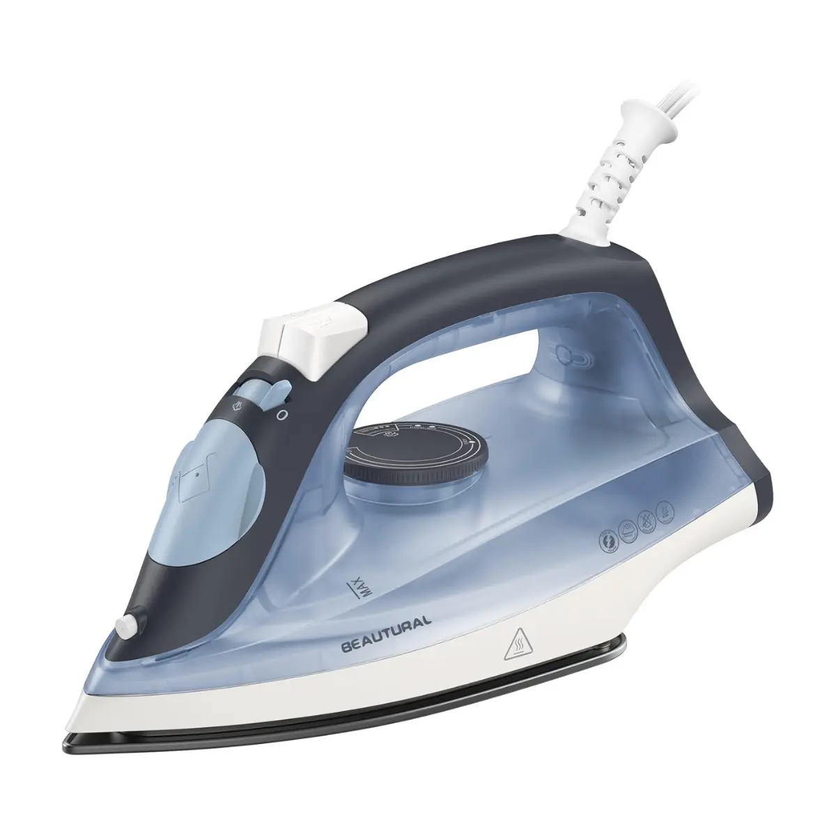 BEAUTURAL Compact Steam Iron for Clothes with Non-Stick Soleplate, Blue | Burst of Steam, Spray Mist, Self-Cleaning, Anti-Calcium, Anti-Drip, Easy Temperature Control, Light Weight, 1200 Watts