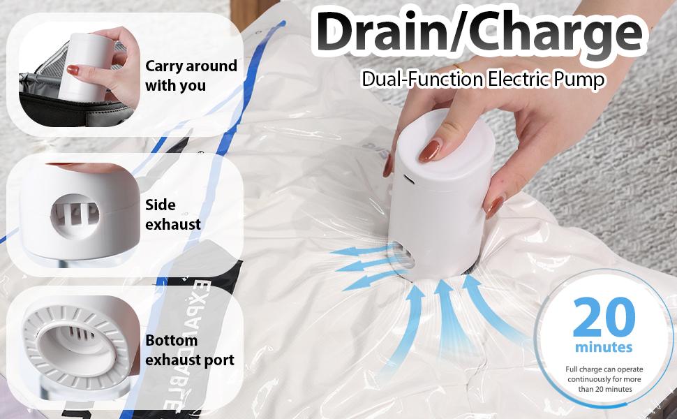 15 Pack Travel Vacuum Storage Bags with Wireless Rechargeable Pump,Reusable & Space Saver Compression Packing Bags for Clothes Bedding & Travel  Luggage and Suitcase Organiser,Seasonal Storage