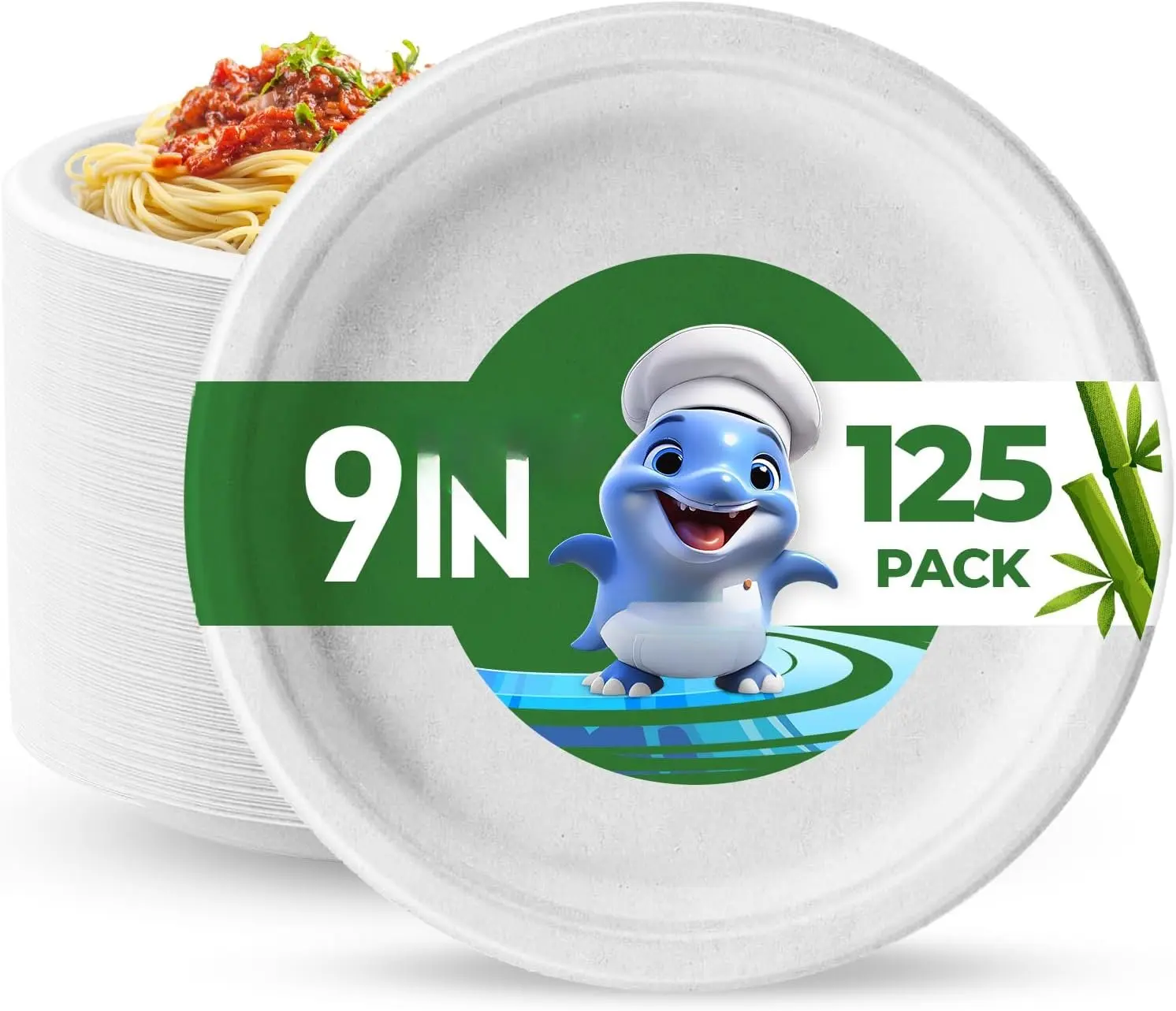 9 Inch Compostable Plates White [125 Pack] - Heavy Duty Compostable Paper Plate, Disposable  Sugarcane Bagasse Plates for Dinner, Party, and Weddings (Round)