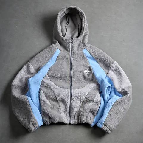 Hooded Stitching Contrasting Jacket Men's Zipper Closed Long Sleeved with Hem Retractable Adjustment Street Fashion Wear Coats Stylish Activewear