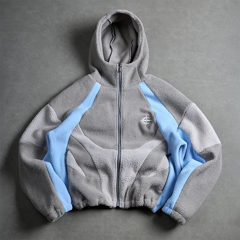 Hooded Stitching Contrasting Jacket Men's Zipper Closed Long Sleeved with Hem Retractable Adjustment Street Fashion Wear Coats Stylish Activewear