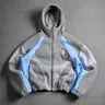 Hooded Stitching Contrasting Jacket Men's Zipper Closed Long Sleeved with Hem Retractable Adjustment Street Fashion Wear Coats Stylish Activewear