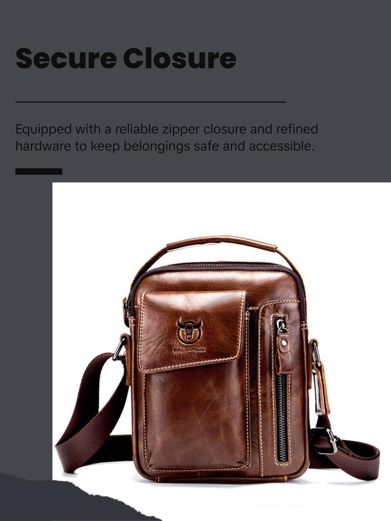 FR Fashion Co. Men's Genuine Leather Crossbody Bag - Classic Black, Adjustable Non-Slip Strap, Lightweight, Zipper Closure, Travel & Everyday Use, 100% Genuine Leather, 8.66" L x 7.08" H x 1.97" W