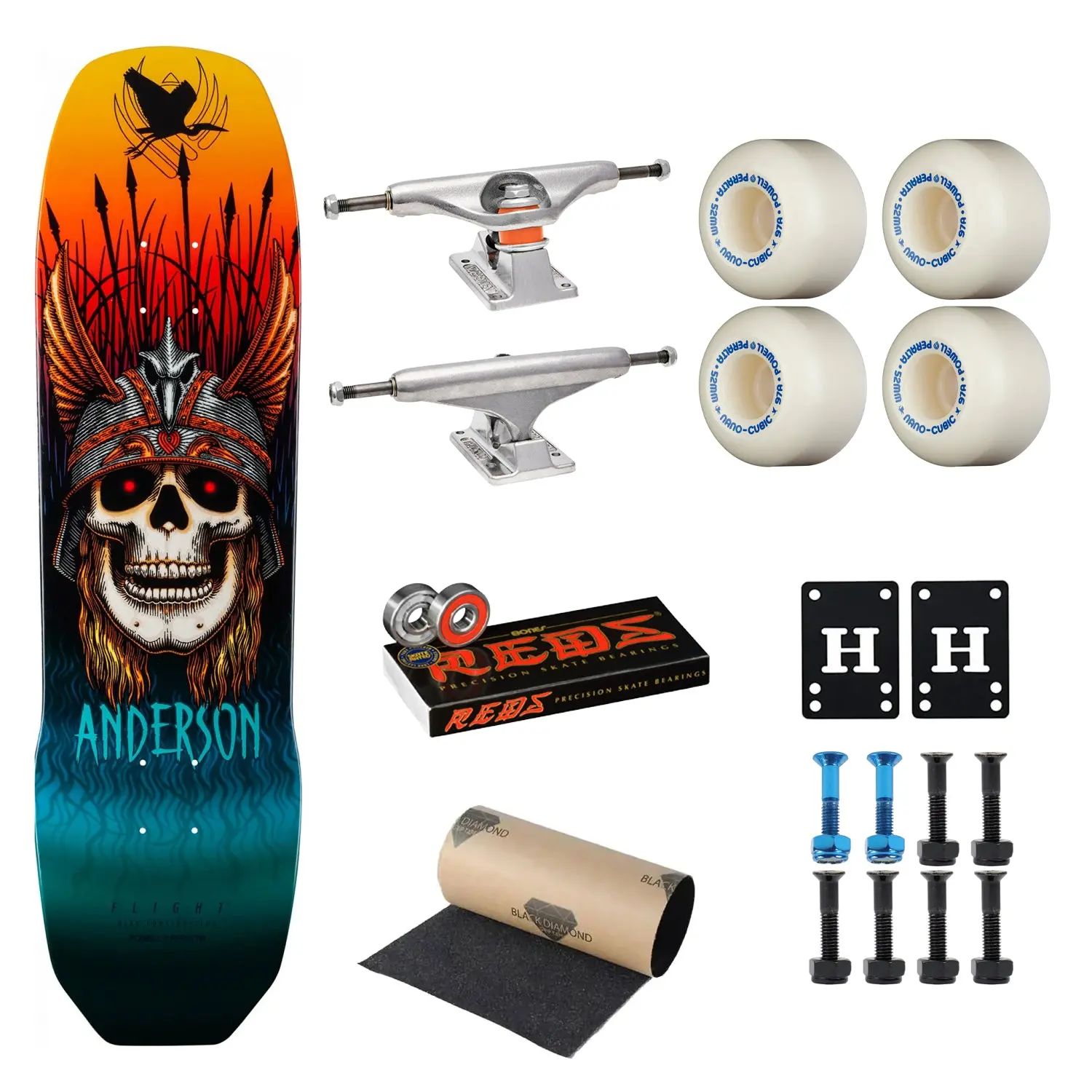 Powell Peralta Skateboard Andy Anderson Heron Skull Flight 8.45" Premium Independent + Dragon Formula Complete Kit