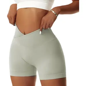 Women's Workout Gym Shorts Booty V Cross Spandex Yoga Biker Shorts Scrunch Butt High Waisted Athletic Leggings Soft Seamless