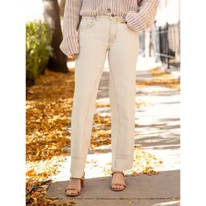 Free People Ecru Risk Taker Mid Rise Straight