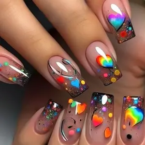 24 Piece Wearable Gradient Nail Art Set, Multicolor Graffiti Design, Graffiti Nail Decals, Detachable Waterproof Non-Slip, Suitable for Young Women Commuting Party Date DIY Manicure