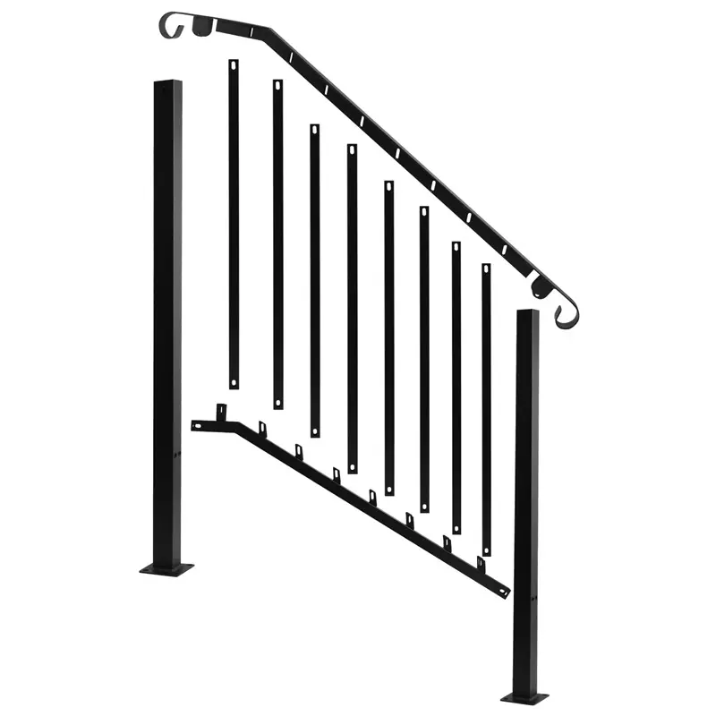 Black Retro Look Arch Shape Handrail Kit for 3-4 Step Outdoor Stairs - Adjustable Angle, Seniors & Children Safety Railing, Easy-Secure Installation with Full Hardware Kit for Concrete Steps, Porch
