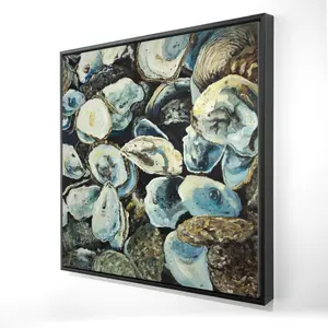 Begin Home Decor 2081-2424-CO164 24 x 24 in. Oyster Shells Coastal Canvas - Framed Ocean Decor for Home