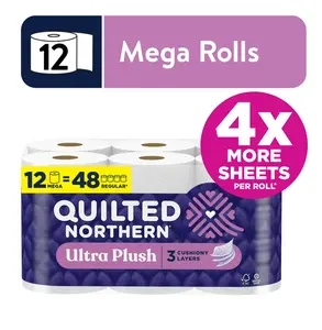 Quilted Northern Ultra Plush 3-Ply Toilet Paper, 12 Mega Rolls, 255 Sheets Per Roll