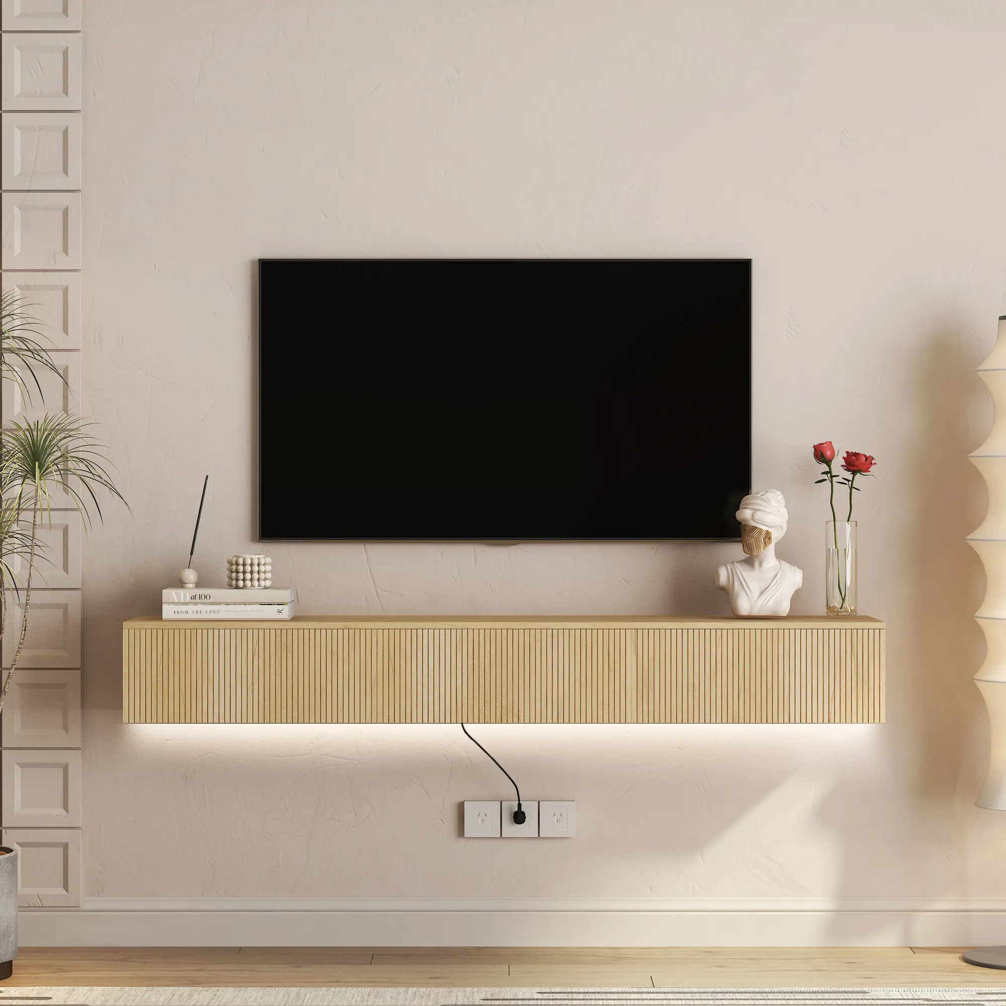 Floating TV Stand Wall Mounted with 16 Color LEDs 69" Modern TV Stand Floating TV Cabinet Entertainment Center for 55 60 65 Inch TVs