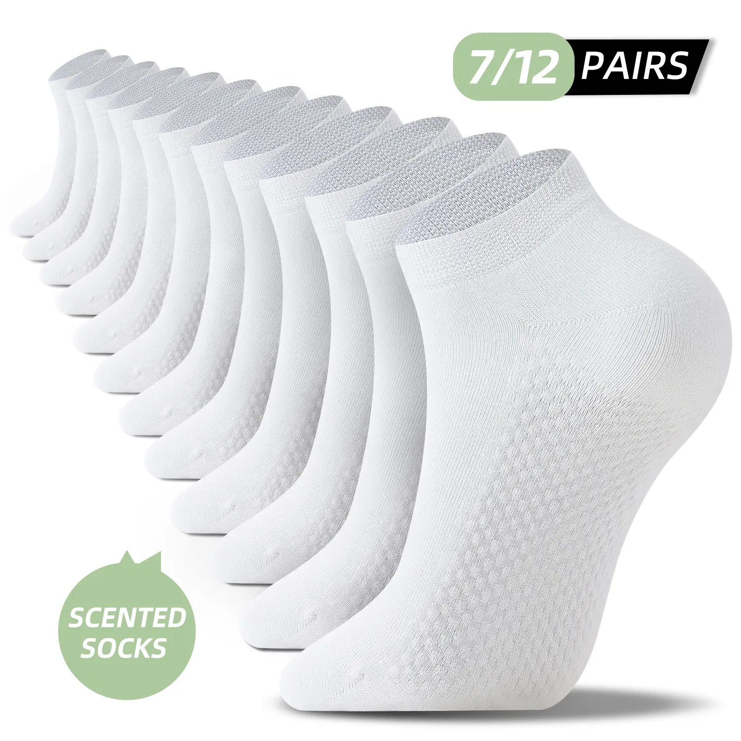 Business Casual，Breathable All-Day ，WearPremium Cotton Ankle Socks-Seamless, Non-BindingComfort,white socks
