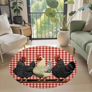Round Rug for Living Room, 4Ft Round Washable Rug, Rural Style Rooster Small Circle Kitchen Area Rugs, Non Slip Circular Rugs, Soft Round Carpet for Bedroom, Office, Kitchen Entryway, Bathroom