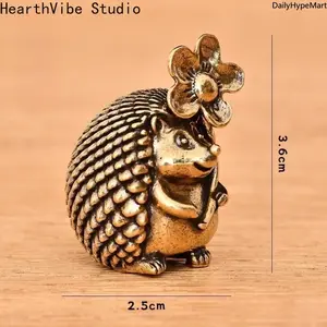 Pure Brass Hedgehog Figurine, Handmade Tea Pet Desktop Antique Decor