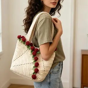 Hand-Crocheted Rose Bouquet Bag — Premium Combed Cotton Yarn — A Perfect Gift for Your Girlfriend or Mother