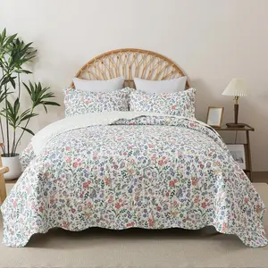 Floral Queen Size, Purple Floral Queen 3 Pieces, Lightweight Bedspread, Soft Bedding Set for All Season, Reversible Coverlet Bedding Set, Queen Size 90"x98"