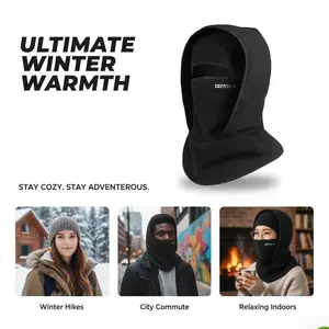 Outdoor Winter Warm Hat Neckband Integrated Cycling Mask, Neck Gaiter Fleece Balaclava Hat Full Face Ski Mask Hood Cap