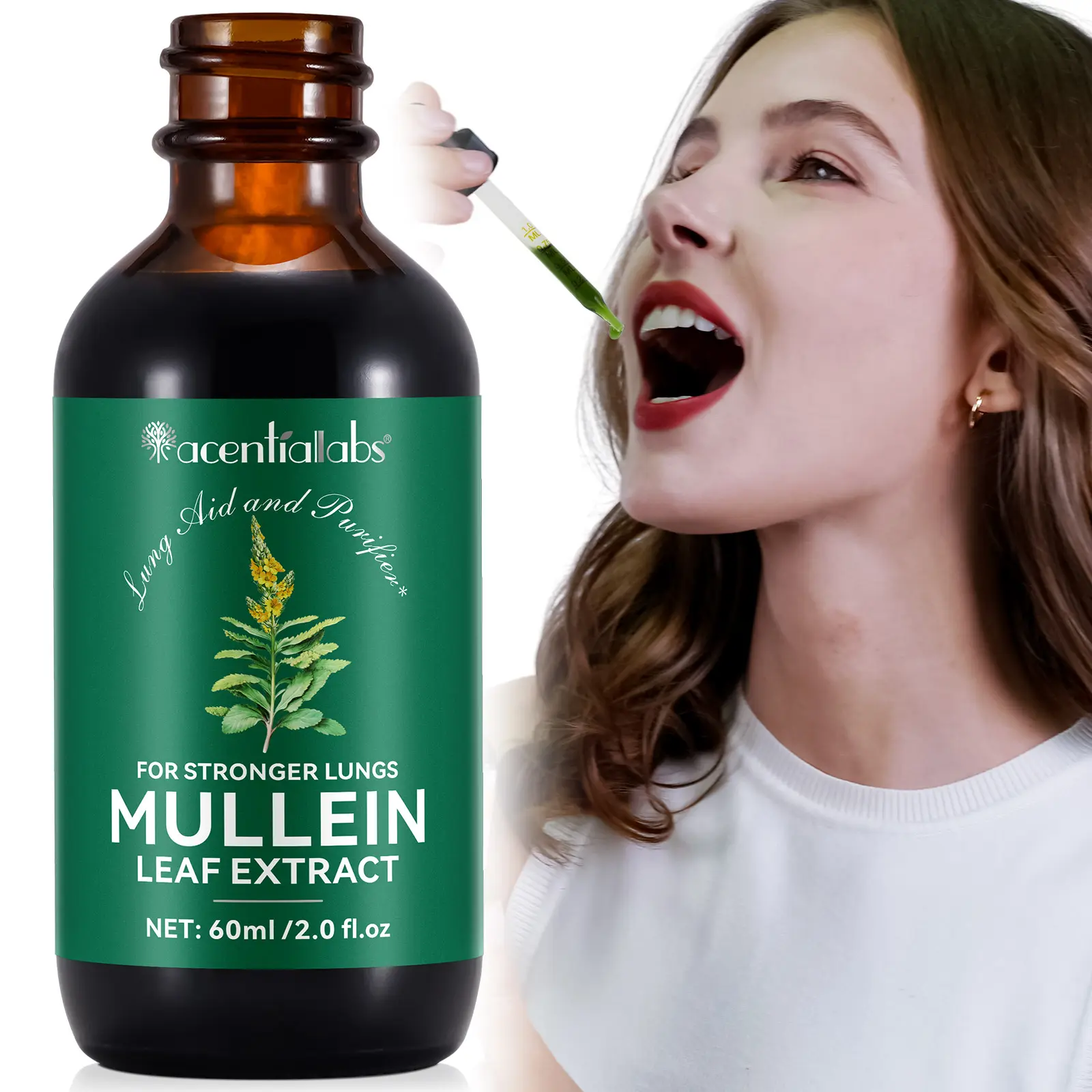 Acentiallabs Mullein Leaf Extract - Support Lung Cleanse & Respiratory Function for Healthy Breathing - Natural Supplement| Non-GMO, Vegetarian | 1 Month Supply(60ml)