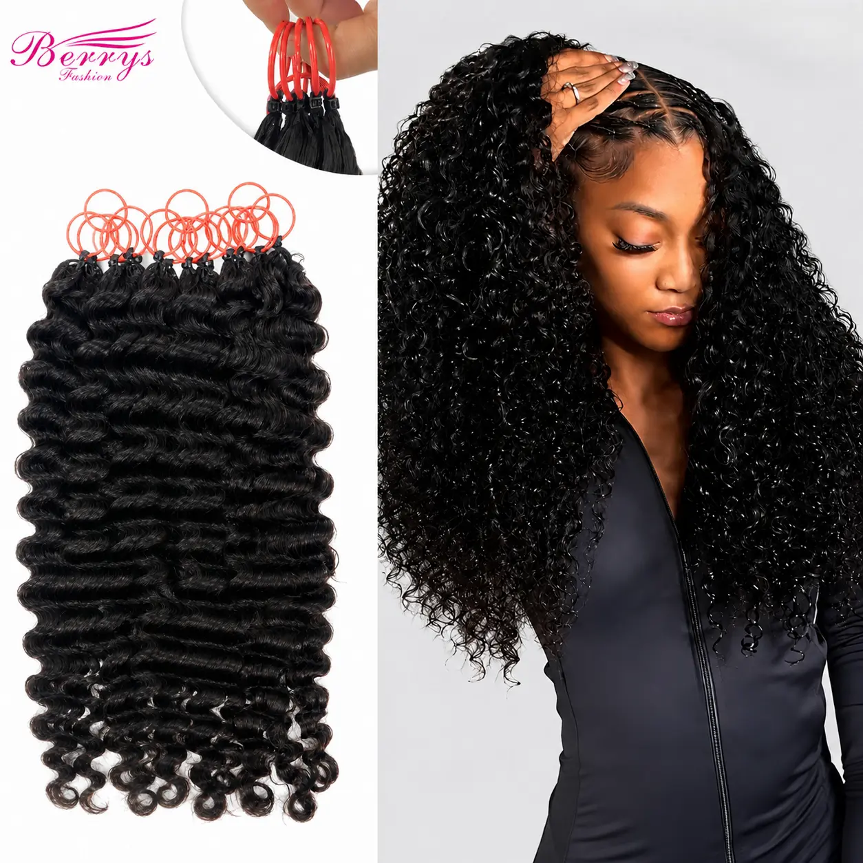 Berryshair crochet human hair, pre-sectioned, 100g/pack, time and labor saving, 50-strand miracle knots, hot braiding, protective hairstyles, reusable, feather crochet hair extensions, ideal for Black women, hair extensions bundles