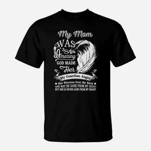 Guardian Angel Feather Memorial Quote Graphic Tee Unisex Top Vintage Style Black Short Sleeve Crewneck Shirt Casual Streetwear Gift